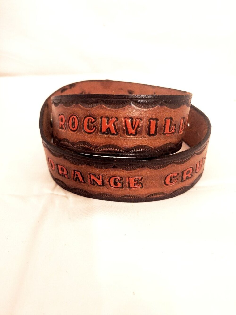 Vintage Rockville Orange Crush Coach Belt Strap 34” Hand Tooled